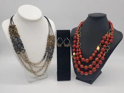Lote de 3 collares y pendientes Coldwater Creek con cuentas de vidrio rojo/multihilo Foto 1 de 4