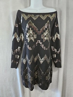 Express Womens Black Silver Gold Sequin Dress Large Cocktail Party Holiday EUC - Image 1 of 4