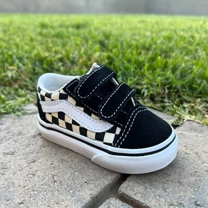 VANS Baby size 4 Shoes Old Skool V Checkerboard Black White - Picture 1 of 14