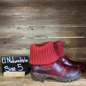 Womens El Naturalista Yggdrasil Red Leather Fold Over Sock Shoes Boots Size 5 M - Picture 1 of 7