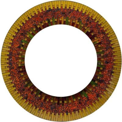 Zorigs - Espejo de mosaico amarillo y rojo hecho a mano, espejo de pared redondo de 24" Foto 1 de 2