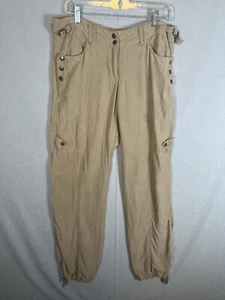 Vintage Da Nang Y2K Pants 100% Silk Womens Size Medium Neutral Tan Khaki Capsule - Picture 1 of 10