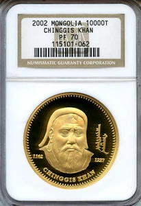 Mongolia 2002 Gold 10,000 Togrog 1oz PATTERN  Chinggis Khan NGC PF70 Ultra Cameo - Picture 1 of 2