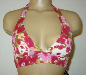 Newport News Red Pink Green Floral Print Bikini Swimsuit Top Halter Padded-2-NEW - Picture 1 of 2