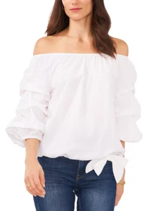 Top Vince Camuto Fuera del Hombro Algodón Manga Burbuja Blanco Talla XS 3155 - Imagen 1 de 2