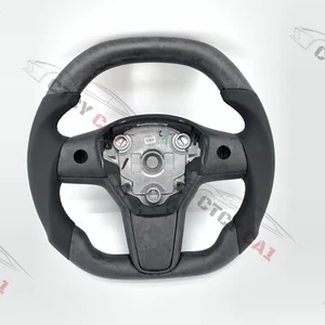 Custom Carbon Fiber Steering Wheel For Tesla Model 3/Y 2017-2022 with trim - Picture 1 of 9