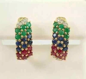 2.50Ct Round Cut Lab Created Emerald Ruby Hoops Earrings 14K Yellow Gold Plated - Picture 1 of 4