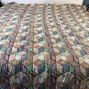 Vtg Whole Cloth Handmade Quilt 107x82” Brown Blue Solid Piece - Picture 1 of 4
