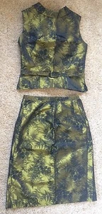 Vintage Black & Green Brocade 2 Piece Womens Suit/S 8-10/Professionally Handmade - Picture 1 of 11