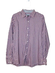 Johnston & Murphy Long Sleeve Dress Shirt Men's Sz M Flip Cuff Blue Coral Plaid - Picture 1 of 9