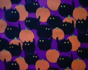 Halloween Belinda's Big Kitty black cats pumpkins 1/4 yard cotton fabric - Picture 1 of 2