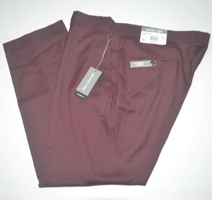NUEVO CON ETIQUETAS MICHAEL KORS Pantalones de Vestir Calce Clásico Elástico Lana Borgoña Frente Plano 40 x30 - Imagen 1 de 4