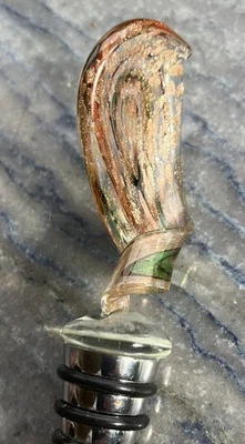 Пробка для винной бутылки из художественного стекла медная обожженная оранжевая и зеленая завиток уникальная посуда - Изображение 1 из 4