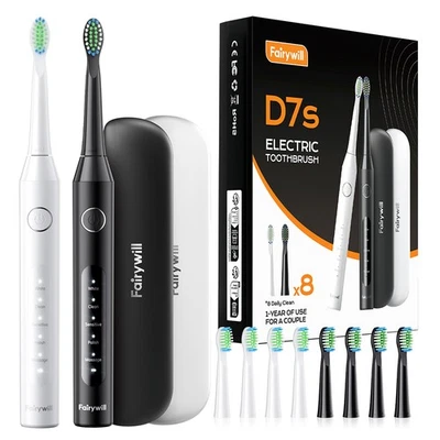 Paquete de 2 cepillos de dientes eléctricos Fairywill cepillo de dientes sónico recargable 8 cabezales 5 modos Foto 1 de 4