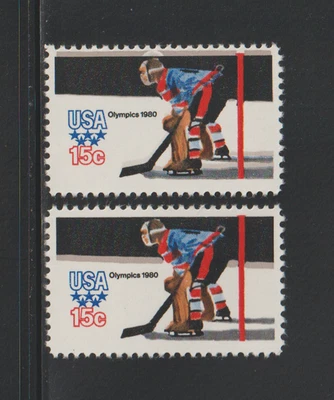 US EFO ERROR Stamps #1798 Olympics 1980 Ice Hockey Gray Color Shift & Normal MNH - Image 1 of 2