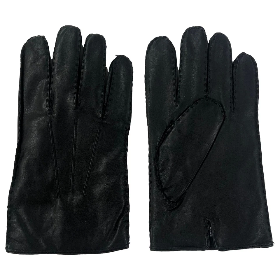 Guantes de cuero cosidos negros grandes Chaps para hombre forrados en acrílico Foto 1 de 3