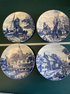 Royal Delft Blue and White Pottery Set 4 Seasons Wall Hanging Plates 17cm - Picture 1 of 10