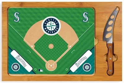 MLB Baseball Field Icon Glass Top Cutting Board & Knife Set- Seattle Mariners - Image 1 of 3