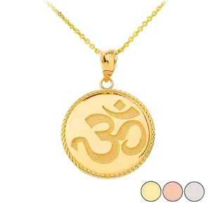 Gold Ohm Symbol Disc Pendant Necklace (Available in Yellow/Rose/White Gold) - Picture 1 of 6