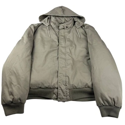 Chaqueta de bombardero FOX Racing de peso pesado bronceada cremallera completa aislada con capucha talla XL Y2K Foto 1 de 4