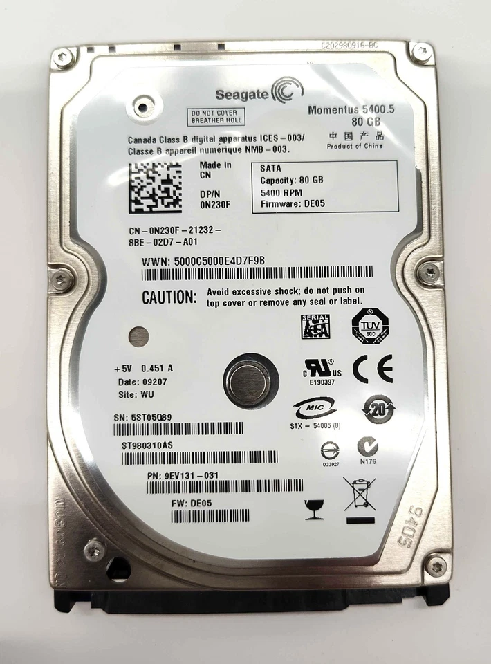 80gb Momentus Series 5.4k Rpm 9mm 8mb Cache 2.5in Internal Sata Hard Drive - - Image 1 of 1