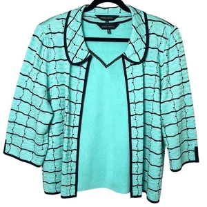 Conjunto Suéter Tejido Camiseta sin Mangas y Cárdigan Chaqueta Aqua MING WANG Talla XL - Imagen 1 de 11
