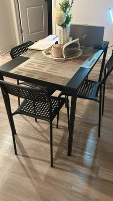 Dinner table Plus 4 Chairs. IKEA Brand, Black Color. In Great State. - Image 1 of 3