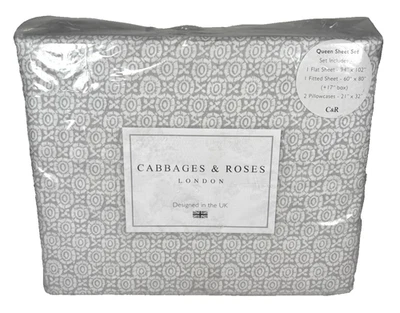 Cabbages & Roses QUEEN Sophie Gray Sheet Set Cotton Geometric - Image 1 of 4