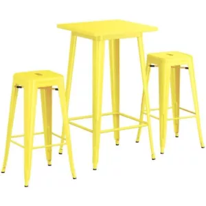 24 Zoll quadratisch gelb Metall Restaurant Bar Tisch Set mit 2 rückenlosen Barhockern - Bild 1 von 8
