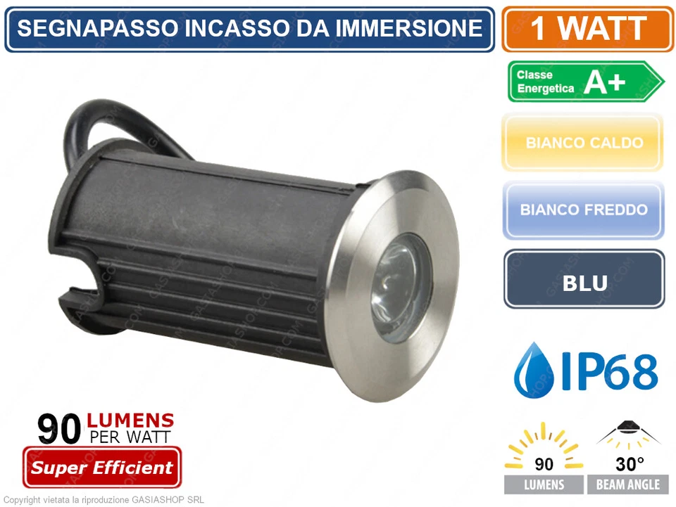 FARETTO LED DA INCASSO AD IMMERSIONE SEGNAPASSO CALPESTABILE 1W  IP68 - Immagine 1 di 1