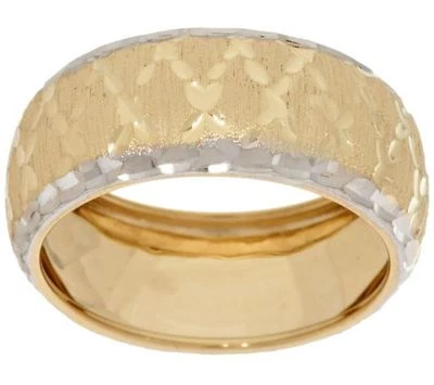 7mm Domed Diamond Cut Band Ring Real Solid 14K TwoTone Gold FREE SHIP QVC - Image 1 of 4