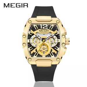MEGIR Tonneau Barrel Multifunction Chronograph Waterproof Calendar Quartz Watch - Picture 1 of 24