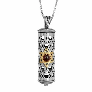 Kabbalah Pendant Talisman Mezuzah with Magen David Sterling Silver & Gold 9K - Picture 1 of 5