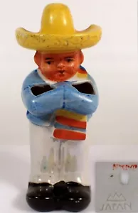 Vaquero de porcelana pintada japonesa de colección 5 1/4" con cepillo de dientes sombrero y soporte para pasta - Imagen 1 de 11