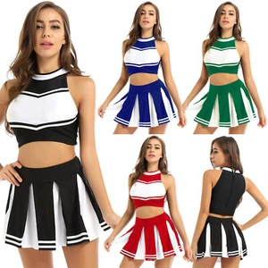 Womens Cheers Costume Anime Cosplay Lingerie Crop Top with Mini Pleated Skirt - Picture 1 of 28