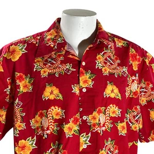 High Sierra Hawaiian Shirt XL Floral Ukuleles Hibiscus Flowers Hula Red Orange - Picture 1 of 7