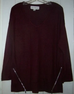 French Laundry Long Sleeve Soft Cranberry Maroon Sweater w/ Zippers Accent sz XL - Picture 1 of 6