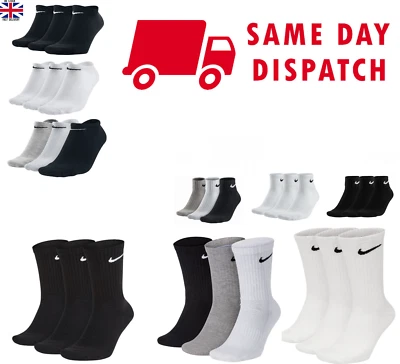 Nike Socks Mens Women 3 Pairs 6 Pairs Soft Cotton Crew Ankle Lightweight Sports - Image 1 of 4
