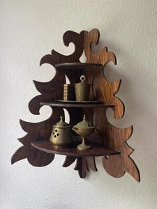 Antique Tiger Oak Corner Wall Shelf, Wooden, Hand Crafted, 20” Tall - Picture 1 of 23
