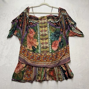Farm Rio Patchwork Dress Womens P Keyhole Back Strappy Shoulder Boho Artsy *FLAW - Picture 1 of 9