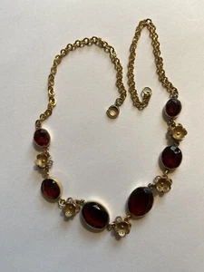 Vintage Red Glass Gold Tone Necklace - Picture 1 of 12