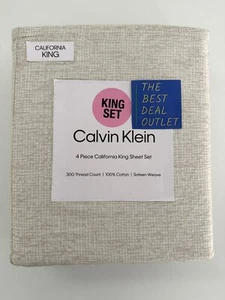 NIP Calvin Klein California King Sheet Set 4 PCS 100% Cotton Sateen Weave Grey - Picture 1 of 3
