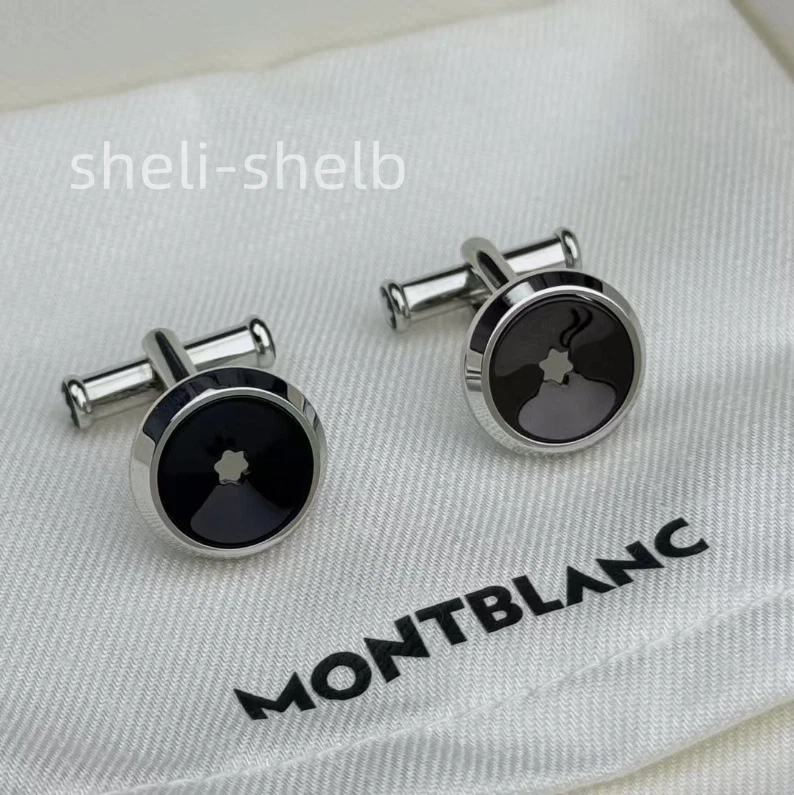 Montblanc Gemelos Estrella Acero Inoxidable Forma Redonda con Incrustación de Resina Negra  Foto 1 de 4