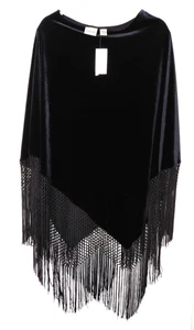 Chico’s Samt Fransen Poncho Schal Schwarz Made in USA One Size Elegant BRANDNEU - Bild 1 von 6