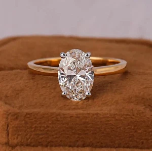 2.15 Ct Oval-Cut VS1 Lab Grown Diamond Solitaire Wedding Rings 14k Yellow Gold - Picture 1 of 10