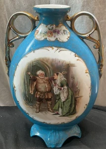 Victorian Austrian Two Handle Vase Falstaff And Mrs. Ford Signed H. M. Pagas - Picture 1 of 8
