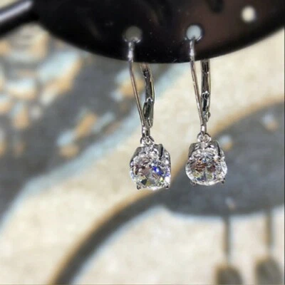 14K White Gold Over Round Diamond-Cut Lab Created Women's Huggie Hoop Earrings - Image 1 of 2