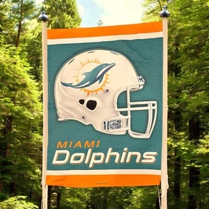 MIAMI DOLPHINS 2 SIDED HOUSE FLAG 28X40 VERTICAL BANNER HIGH QUALITY MADE IN USA - Picture 1 of 7