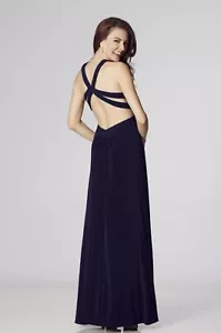 Tiffanys Hillary size 6 Navy Blue High Neck Open Back Floaty Bottom prom New - Picture 1 of 22