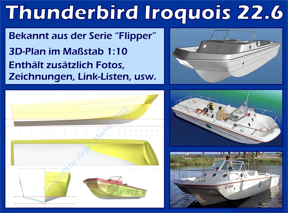 Modellbauplan für Thunderbird Iroquois 22.6 (das Boot aus der Serie "Flipper") - Bild 1 von 2